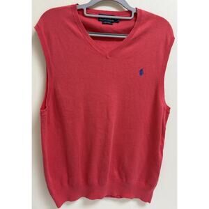 Polo Ralph Lauren Mens L Sweater Vest Coral Pink Pima Cotton V Neck Pullover